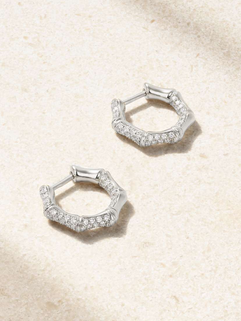 Anita Ko Small Bamboo 18-karat White Gold Diamond Hoop Earrings