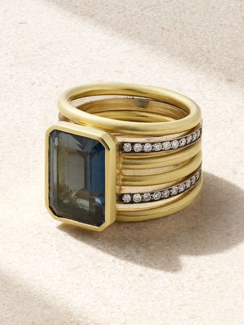 Sylva & Cie Spiral 18-karat Yellow And White Gold, Topaz And Diamond Ring - 7 1/2