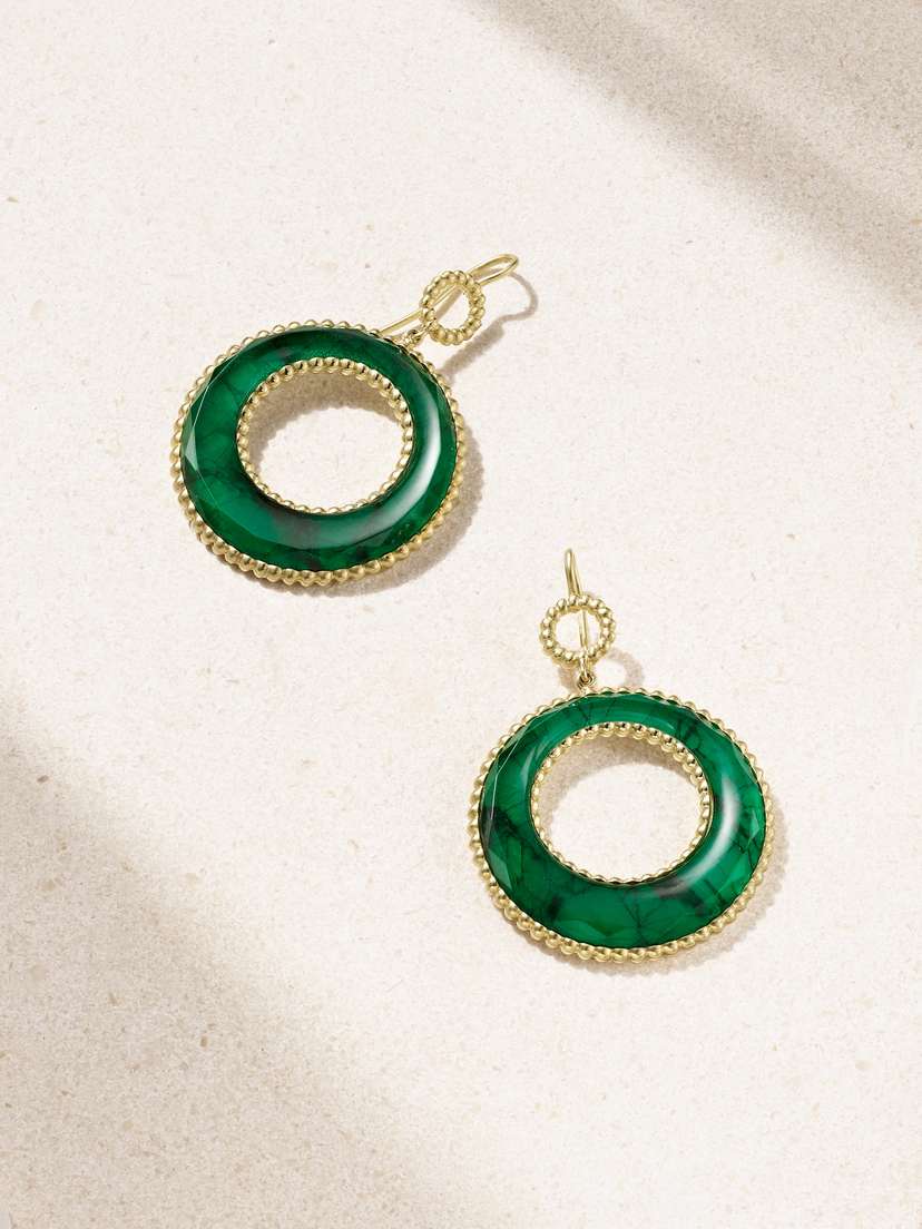 Sylva & Cie Caviar 18-karat Gold, Emerald And Mother-of-pearl Earrings