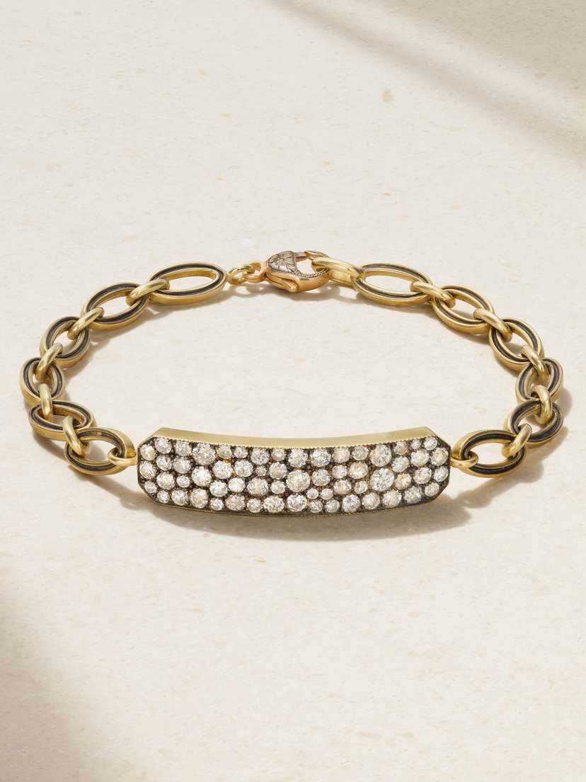 Sylva & Cie Old Euro Baby Ten Table Mirage 18-karat Gold And Sterling Silver Diamond Bracelet
