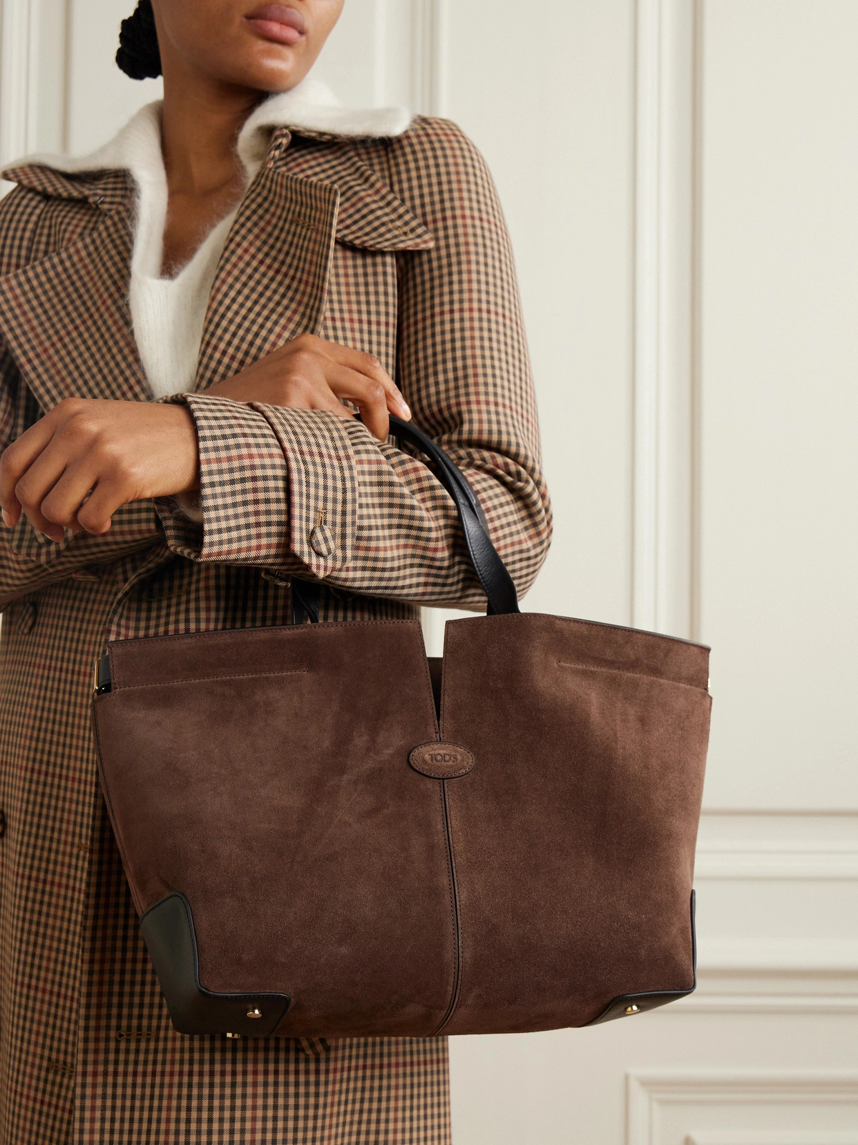 Shopping Medium Leather-Trimmed Suede Tote