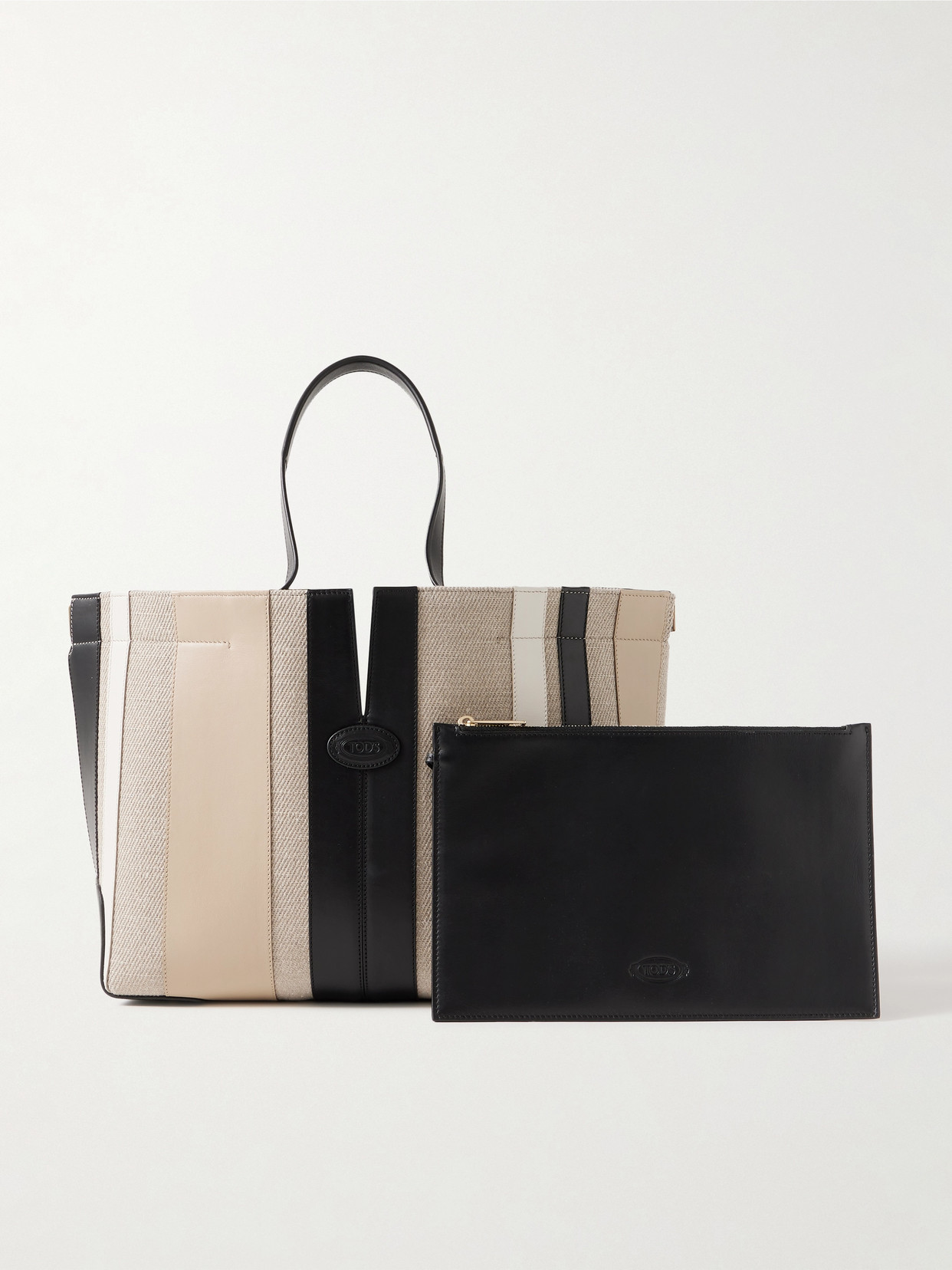 Tod's Di Bag Folio Medium Paneled Leather And Canvas Tote In Brown