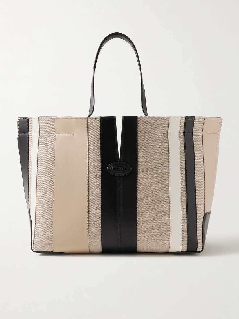Tod's Di Bag Folio Medium Paneled Leather And Canvas Tote