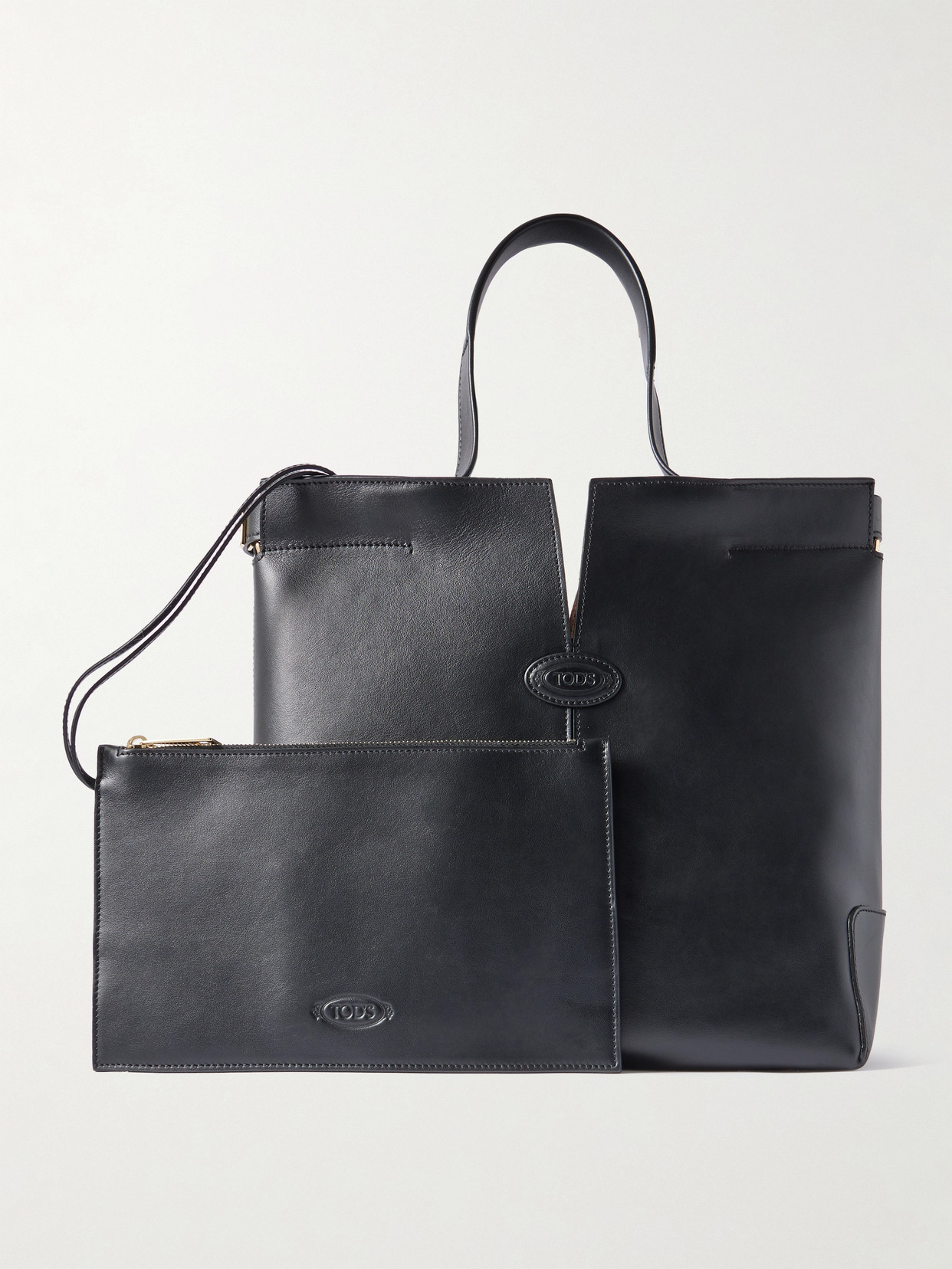 Tod's Di Bag Folio Small Embossed Leather Tote In Black
