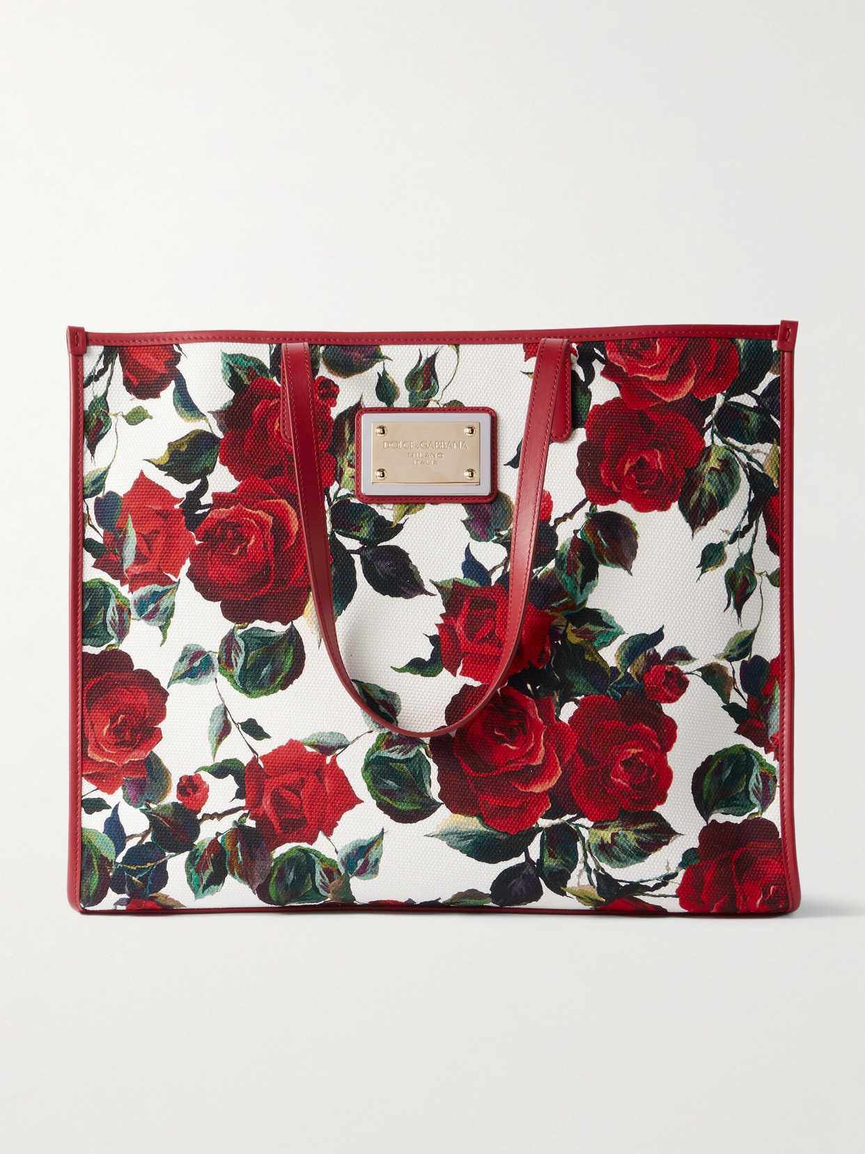 Dolce & Gabbana Large Floral-print Leather-trimmed Canvas Tote In Red