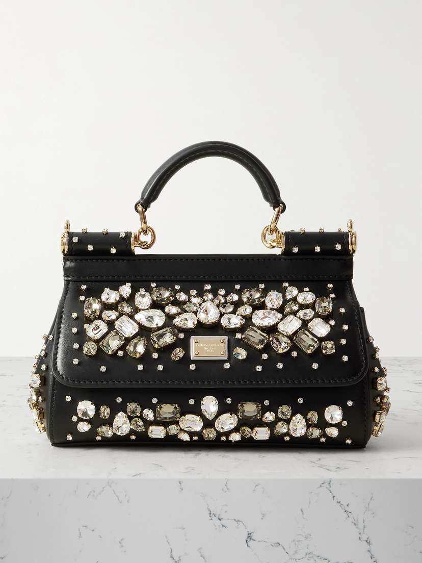 Dolce & Gabbana Sicily Small Crystal-embellished Leather Shoulder Bag