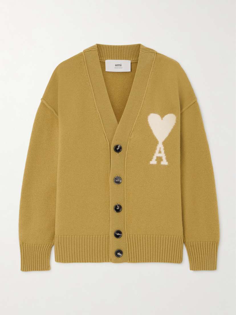 AMI PARIS Adc Intarsia Wool Cardigan