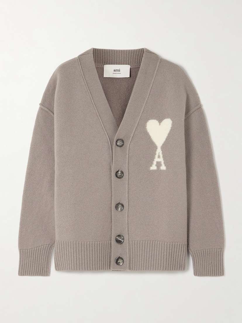 AMI PARIS Adc Intarsia Wool Cardigan