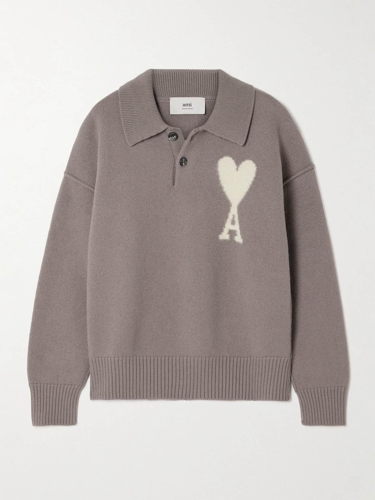 Ami Alexandre Mattiussi Intarsia Wool Polo Sweater In Neutrals
