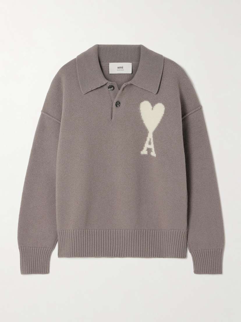 AMI PARIS Intarsia Wool Polo Sweater