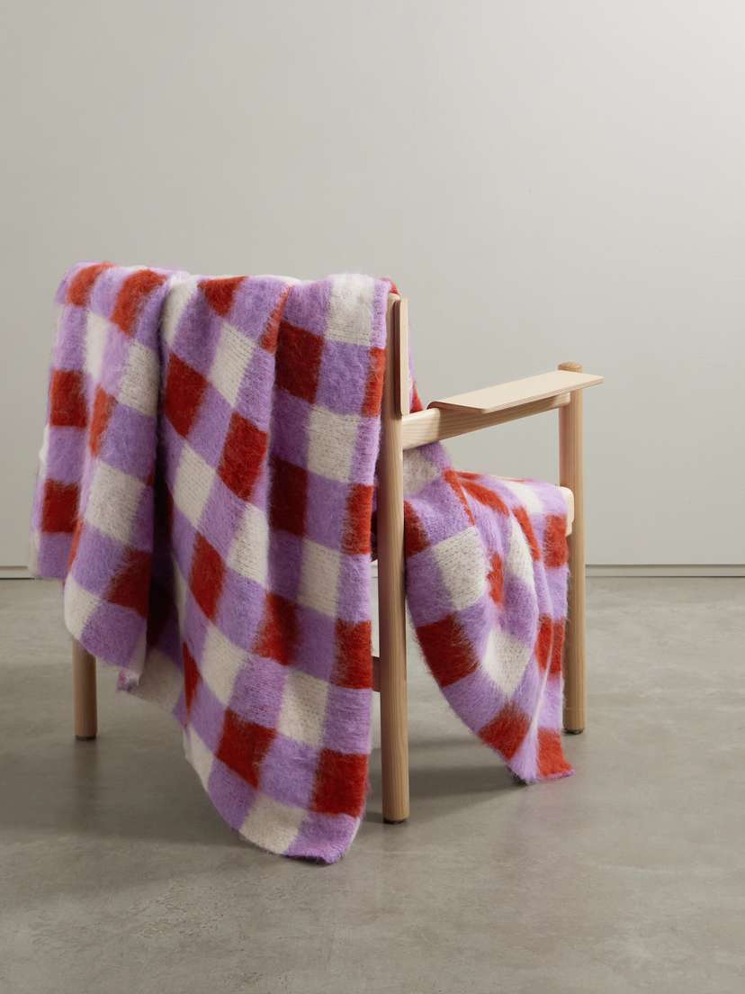 The Elder Statesman Thistle Gingham Alpaca-blend Blanket