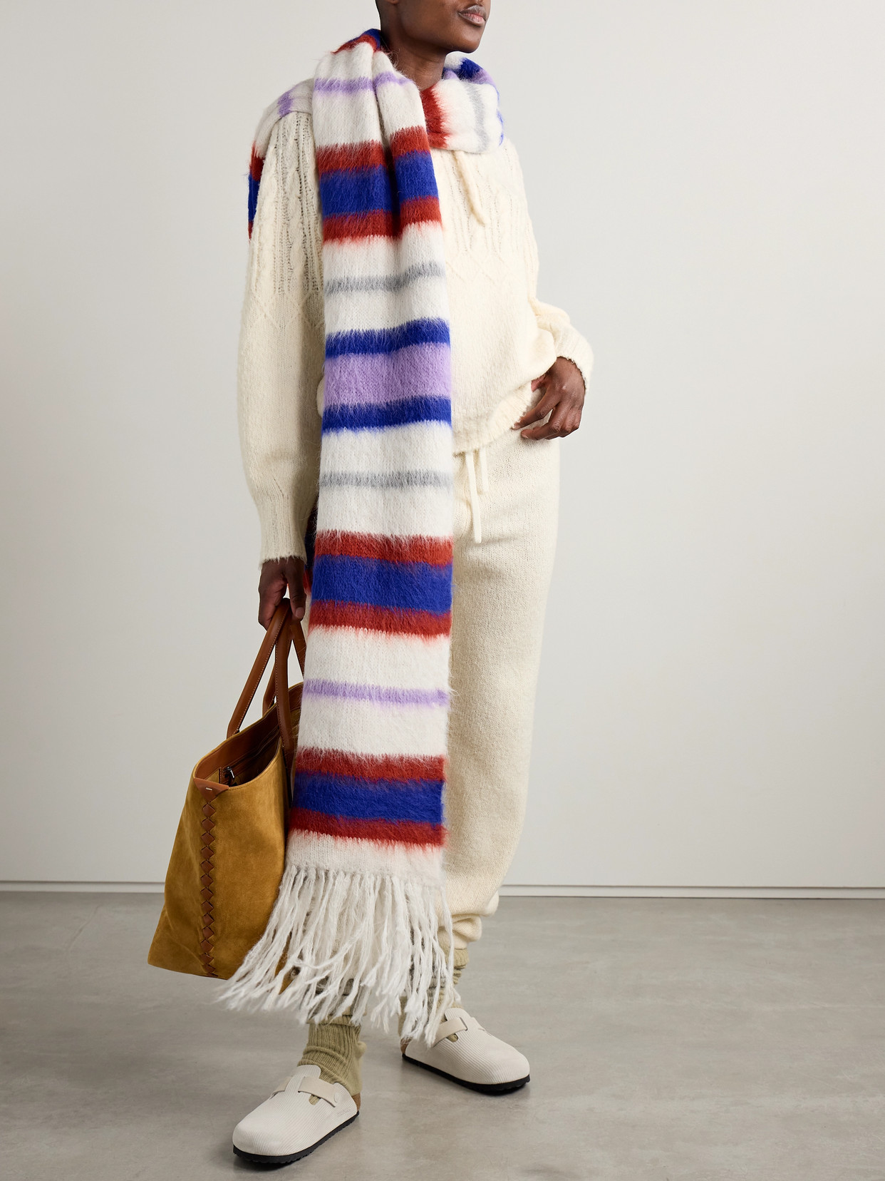 The Elder Statesman Thistle Striped Fur Scarf In Purple