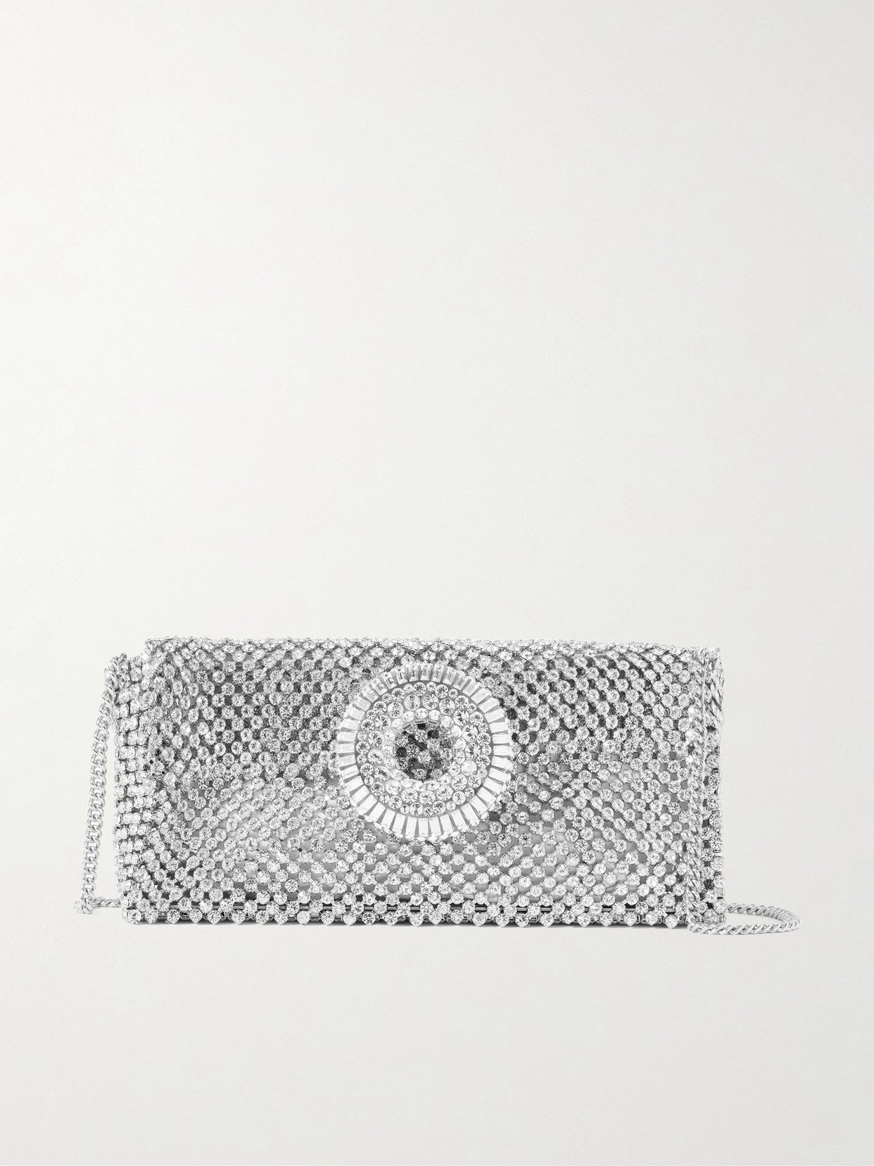 Aquazzura Hoop Crystal-embellished Chainmail Shoulder Bag In Silver