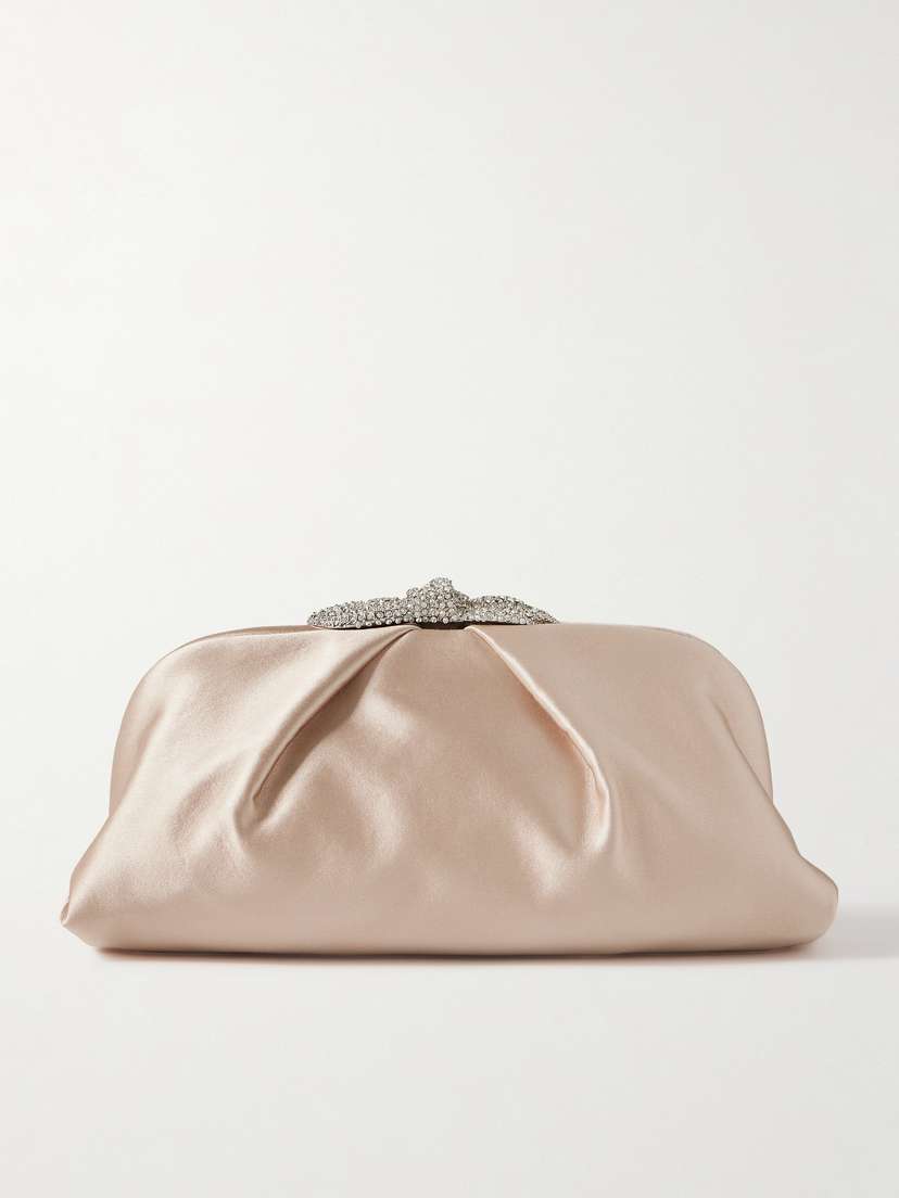 Aquazzura Very Bow Tie Crystal-embellished Satin Clutch