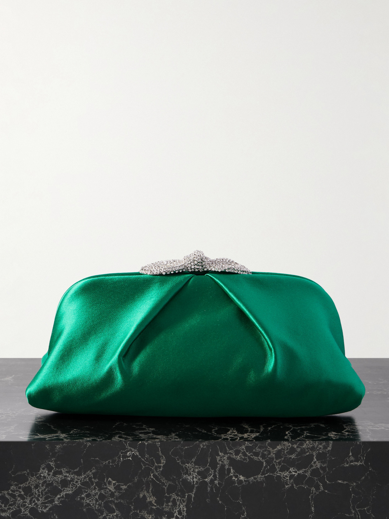 Aquazzura Very Bow Tie Crystal-embellished Satin Clutch In Green
