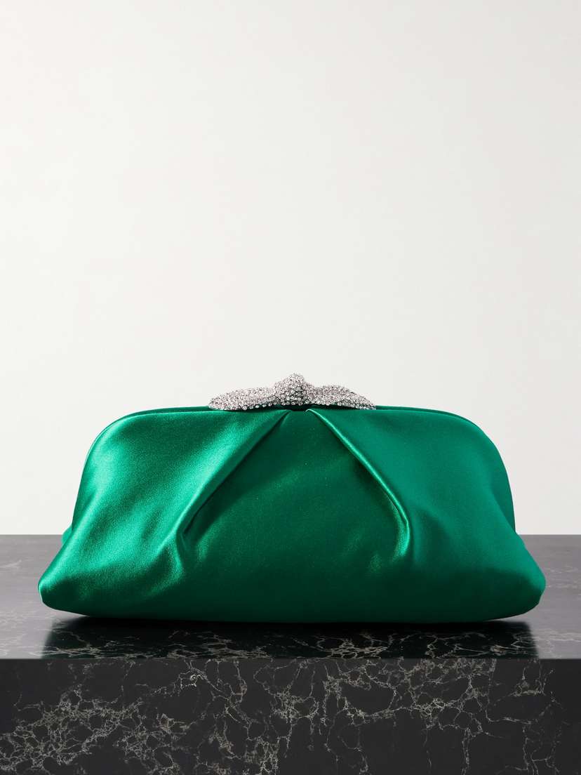 Aquazzura Very Bow Tie Crystal-embellished Satin Clutch