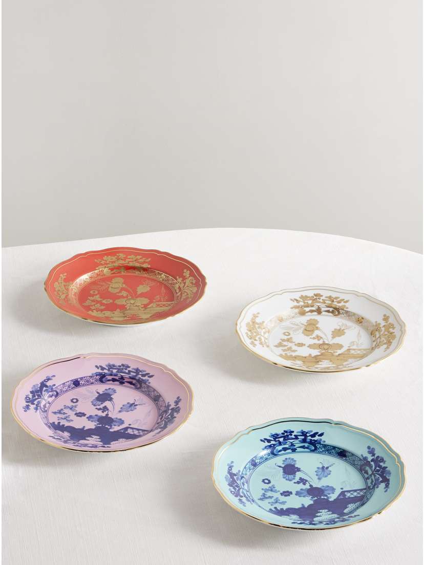 GINORI 1735 Set Of Four Gold-plated Porcelain Dessert Plates