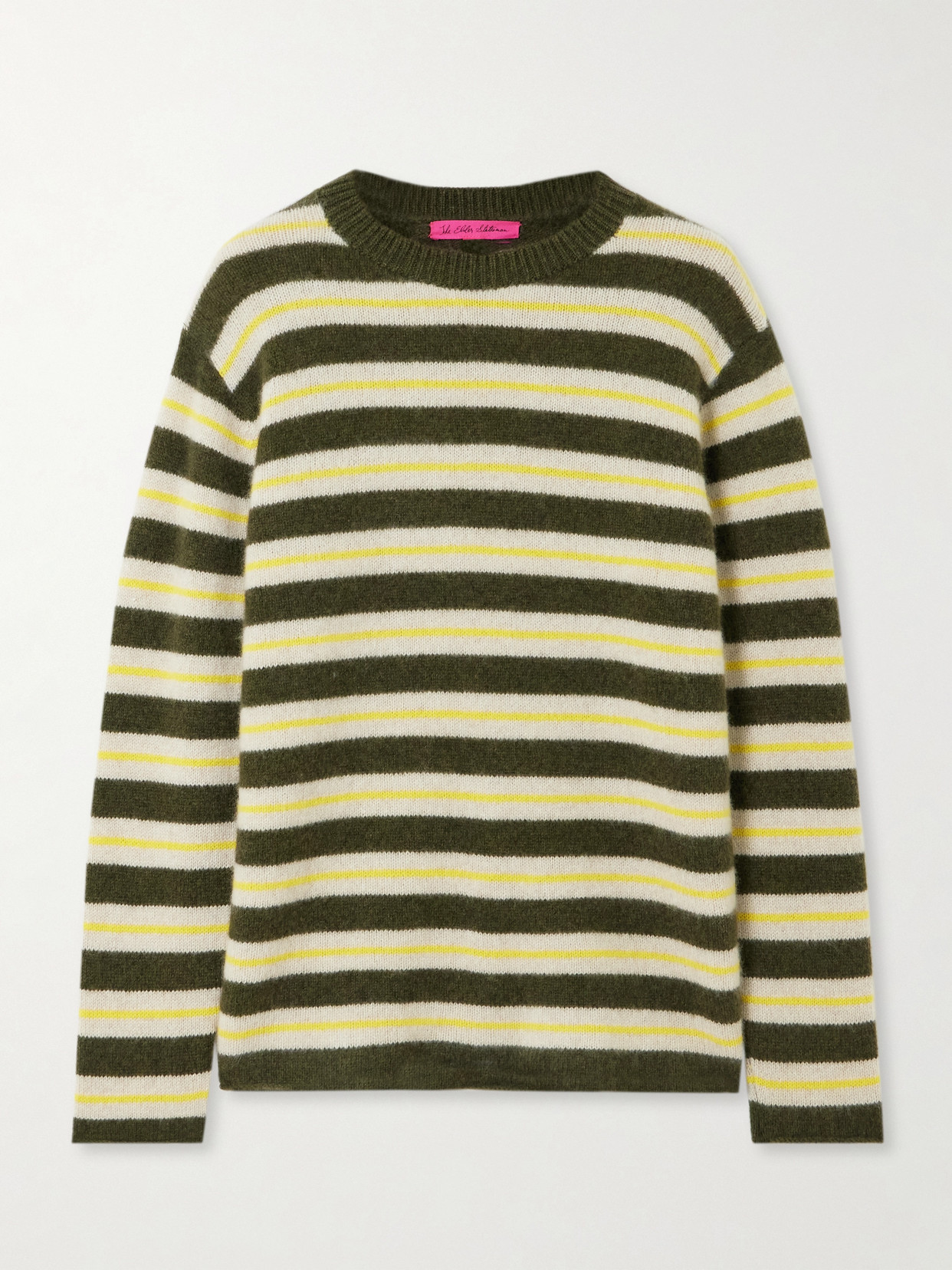 The Elder Statesman Sinful Stripe Cashmere Sweater In New Olive