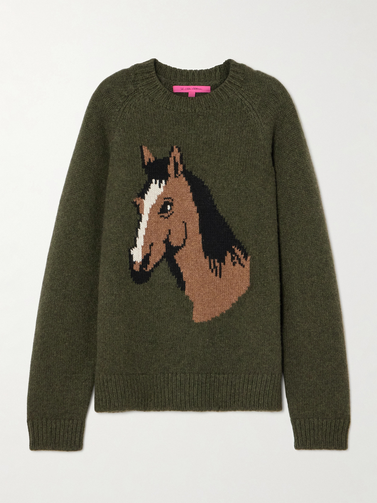 The Elder Statesman Horsey Intarsia-knit Cashmere Sweater In Green