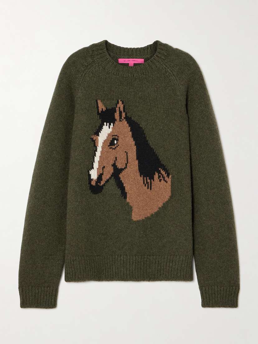 The Elder Statesman Horsey Intarsia-knit Cashmere Sweater
