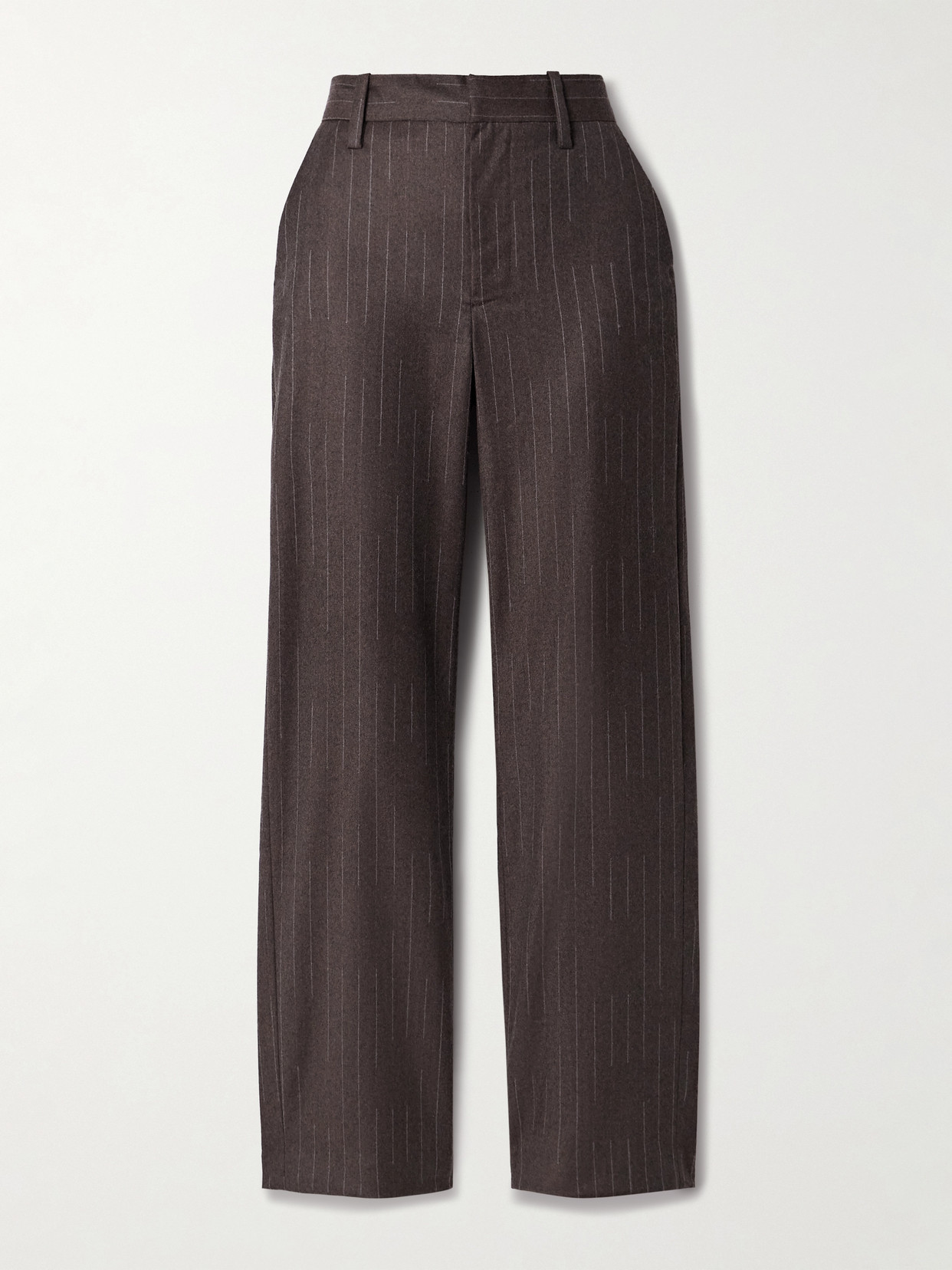 The Elder Statesman Pinstriped Wool And Cashmere-blend Straight-leg Pants In Brown