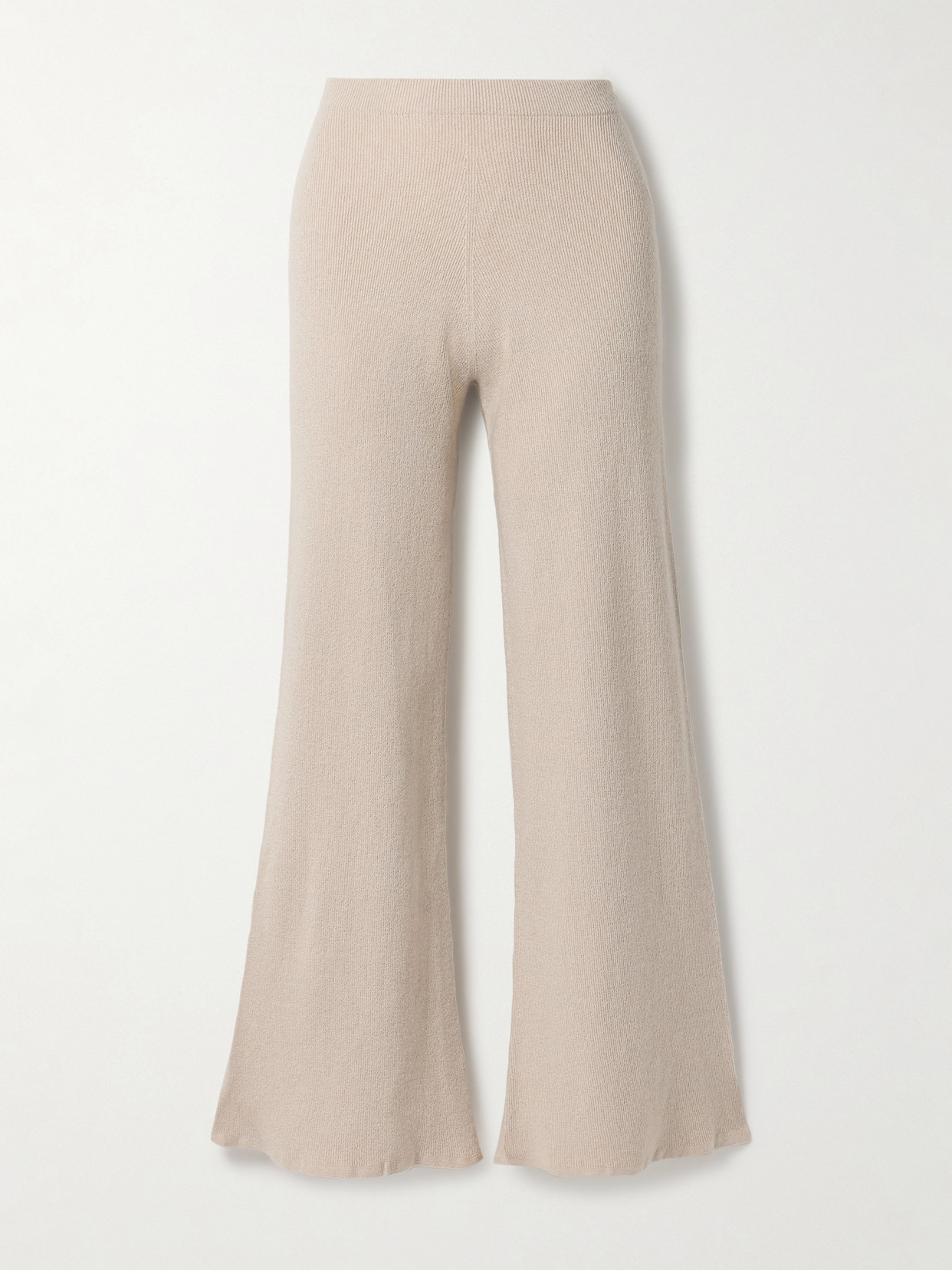 The Elder Statesman Delicash Ribbed Cashmere And Silk-blend Straight-leg Pants In Neutrals