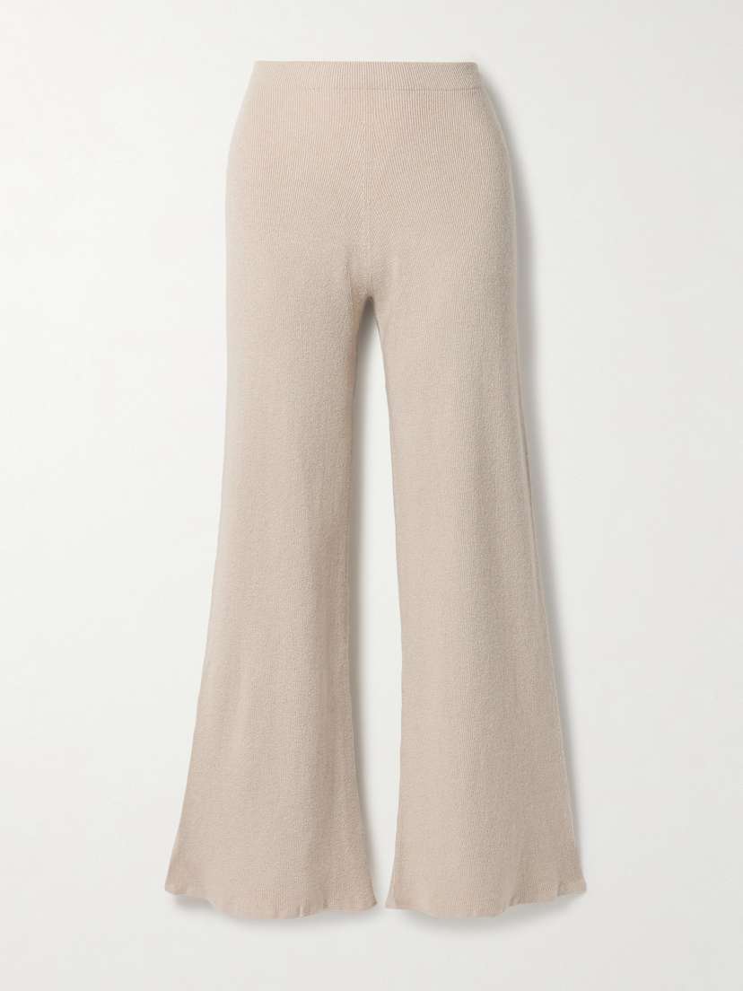 The Elder Statesman Delicash Ribbed Cashmere And Silk-blend Wide-leg Pants