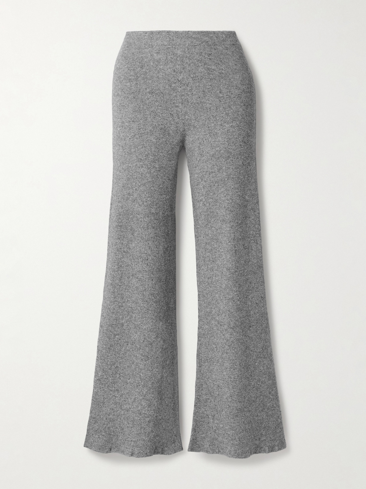 The Elder Statesman Delicash Ribbed Cashmere And Silk-blend Straight-leg Pants In Gray