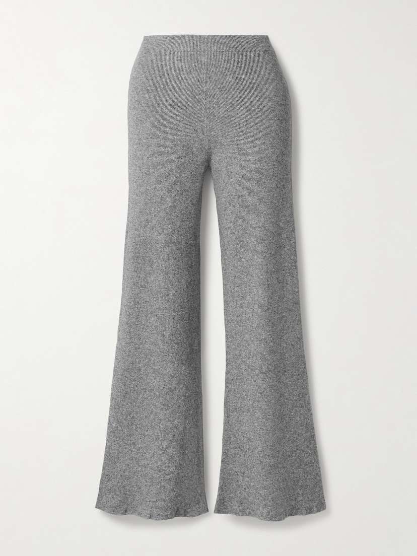 The Elder Statesman Delicash Ribbed Cashmere And Silk-blend Wide-leg Pants