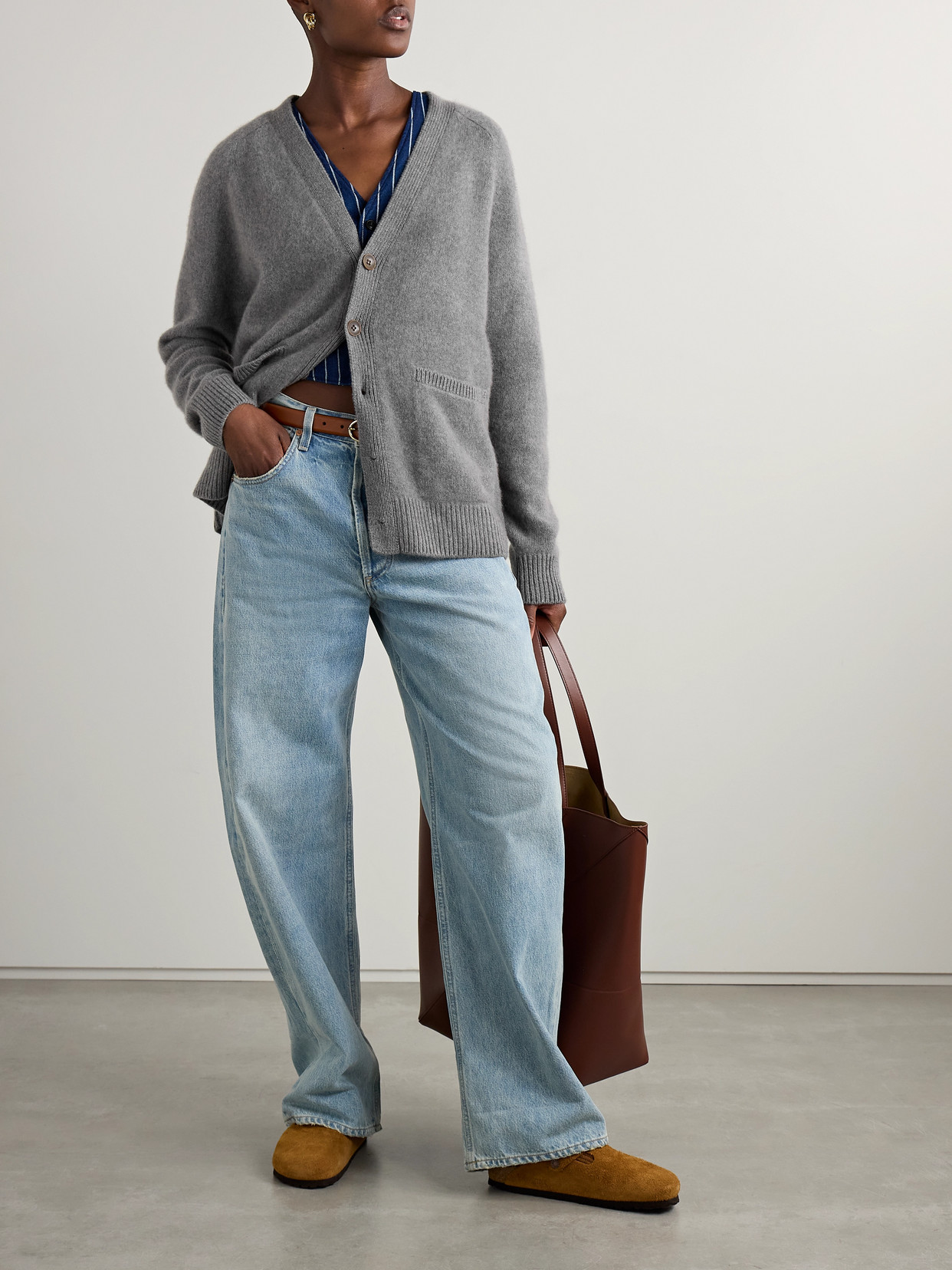 The Elder Statesman Cashmere Cardigan In Gray