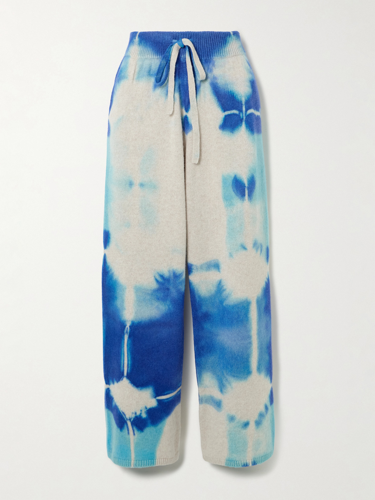The Elder Statesman Rorschach Tie-dyed Cashmere Straight-leg Pants In Blue
