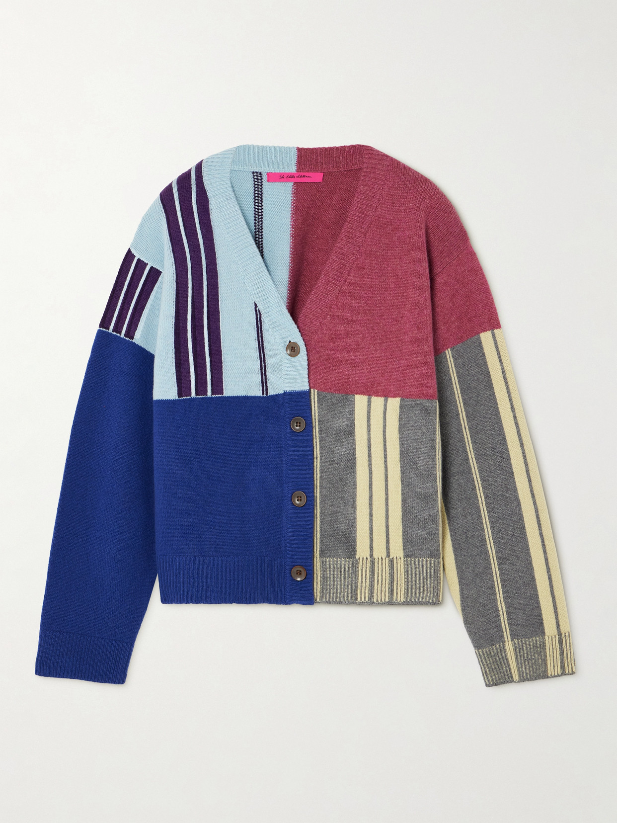 The Elder Statesman Color-block Striped Cashmere Cardigan In Blue