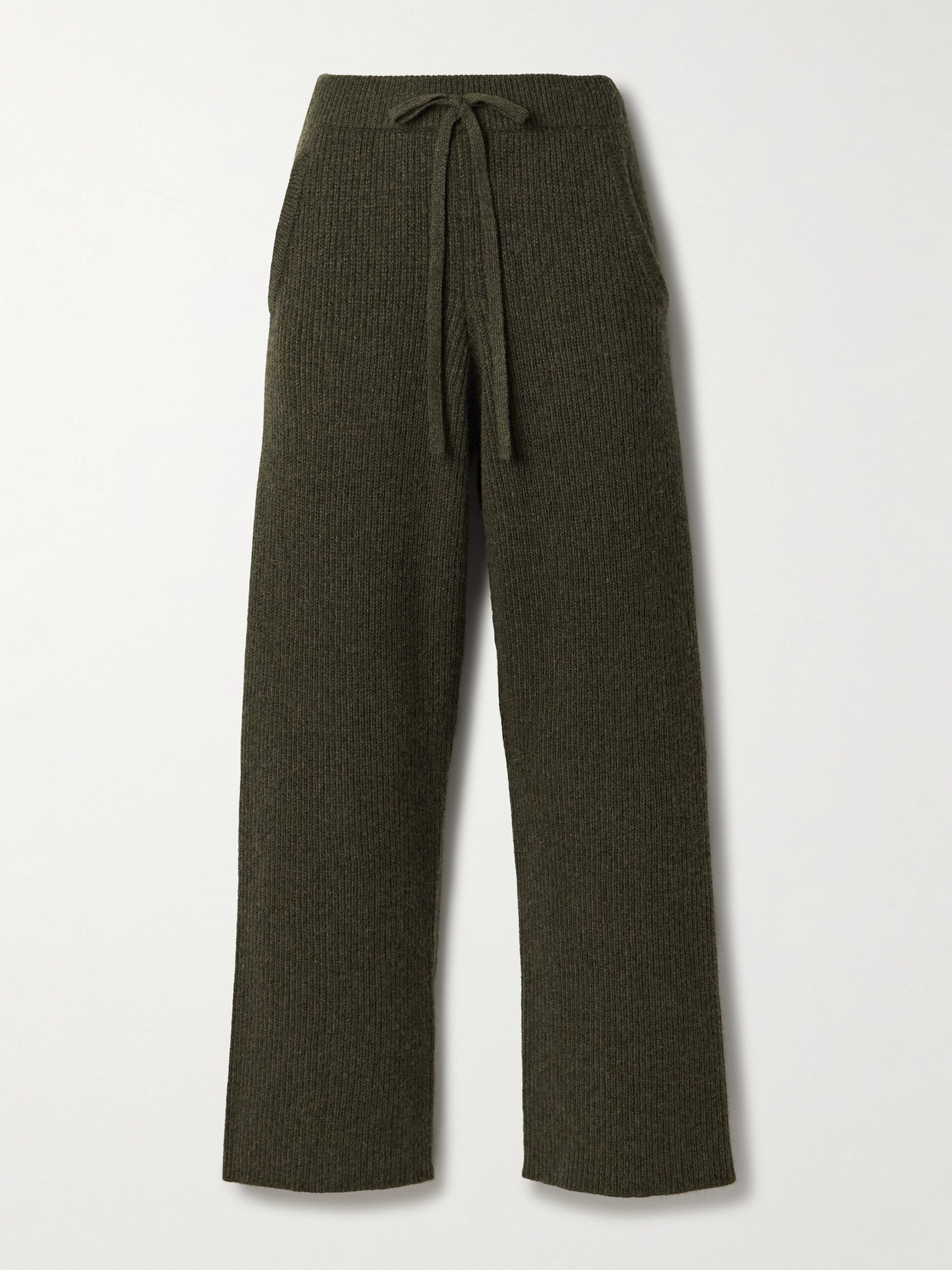 The Elder Statesman Ribbed Cashmere Track Pants In Green