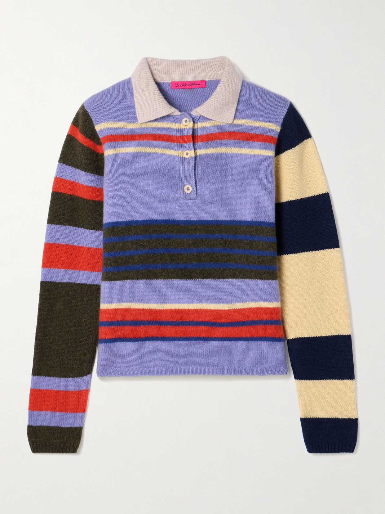 The Elder Statesman Chaos Striped Cashmere Polo Sweater In Multi