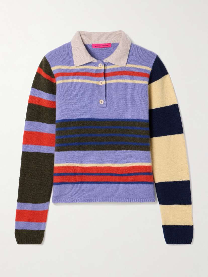 The Elder Statesman Chaos Striped Cashmere Polo Sweater