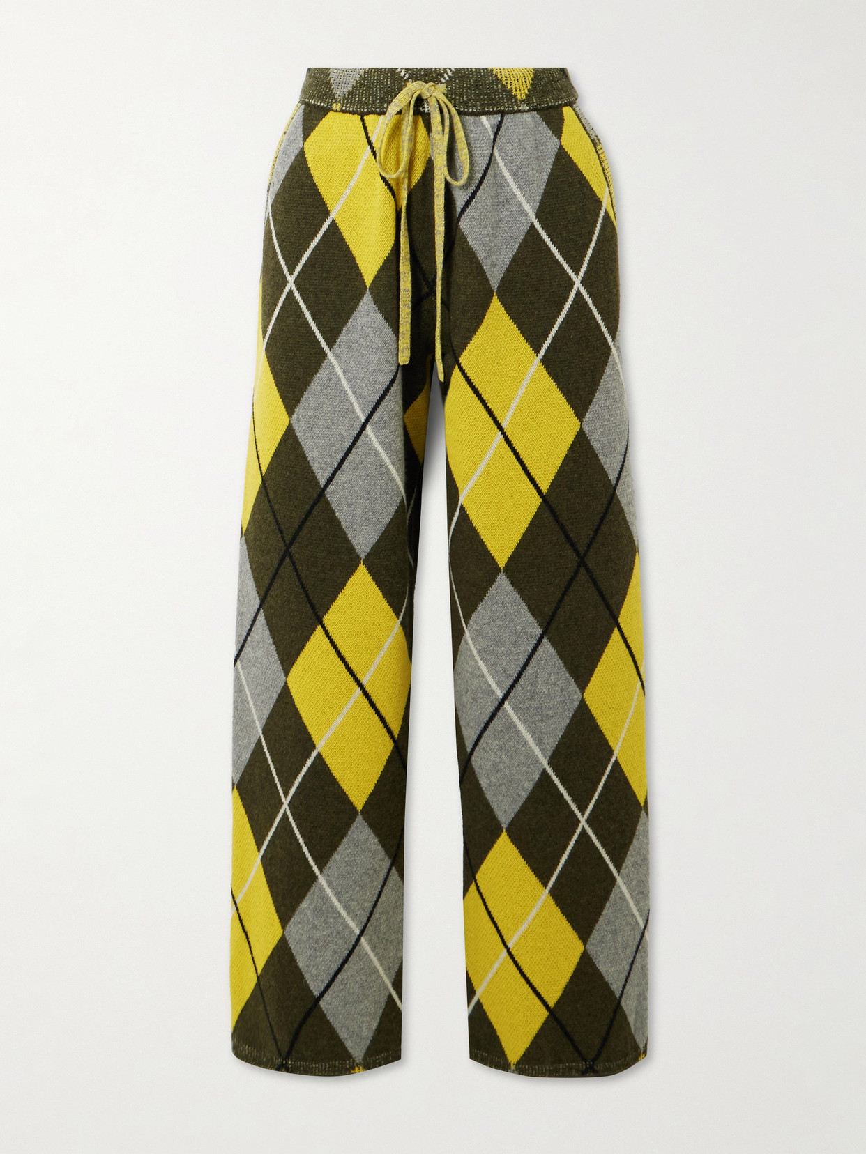 The Elder Statesman Argyle Cashmere-jacquard Straight-leg Track Pants In Yellow