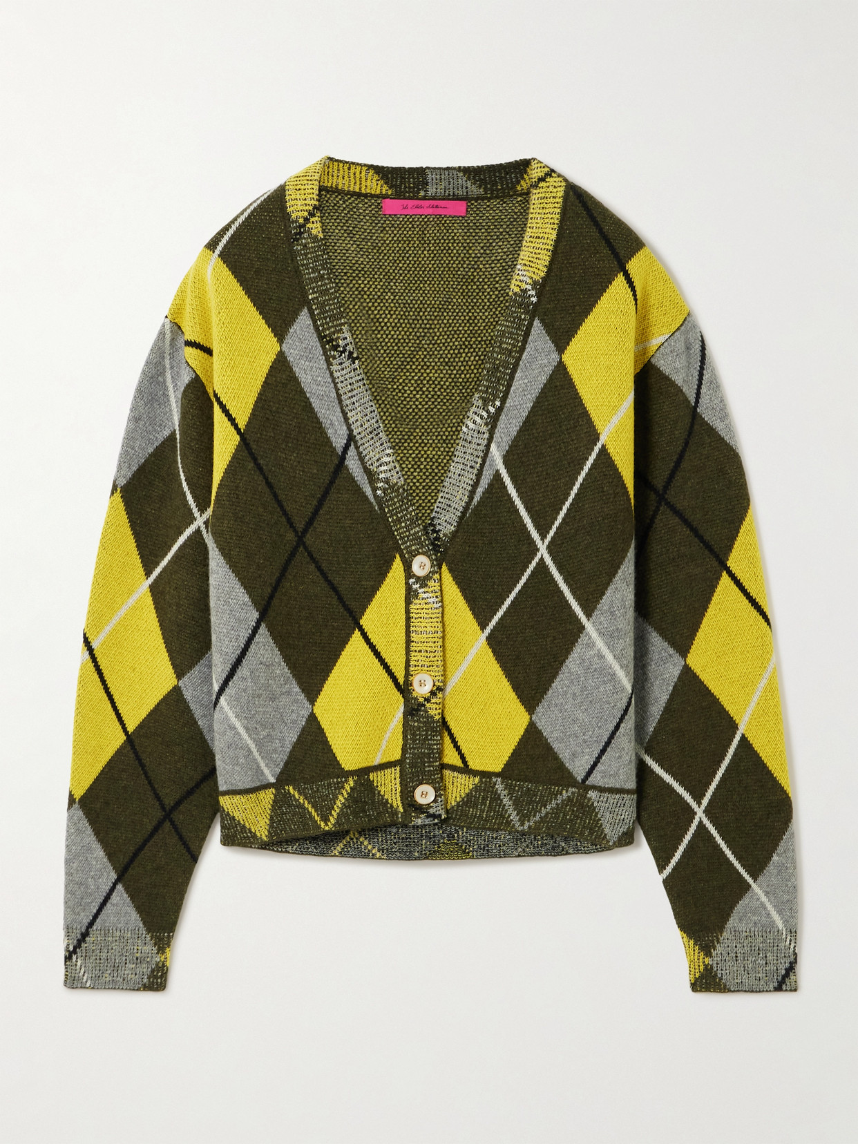 The Elder Statesman Argyle Cashmere-jacquard Cardigan In Green