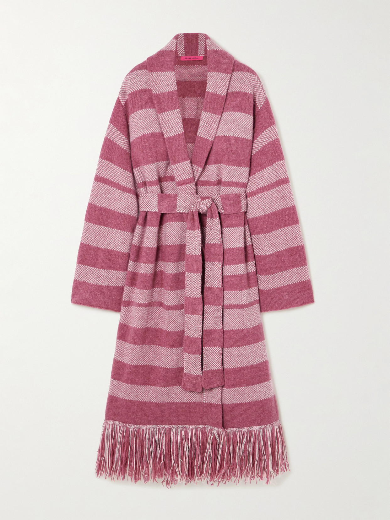 The Elder Statesman Subway Belted Fringed Striped Cashmere Cardigan In Pink