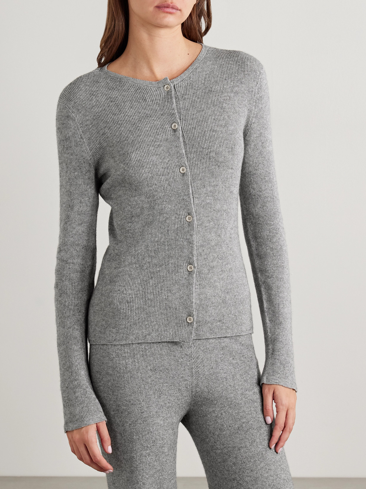 The Elder Statesman Delicash Ribbed Cashmere And Silk-blend Cardigan In Gray
