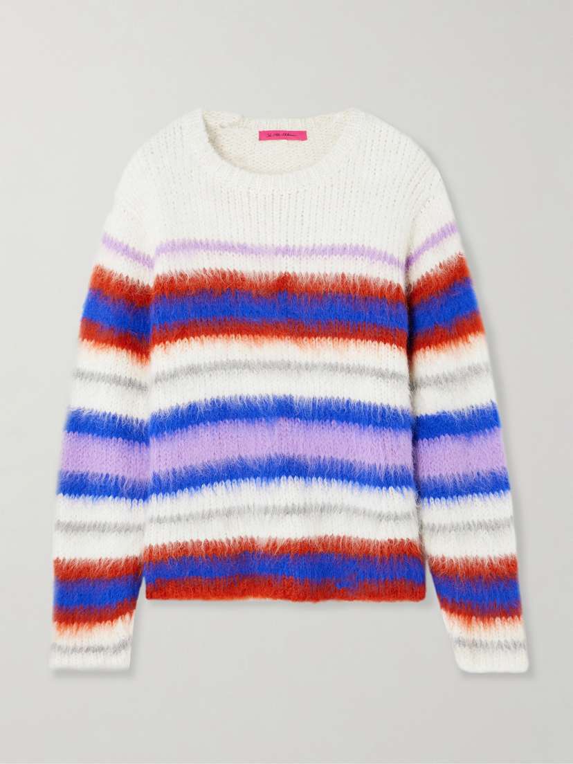 The Elder Statesman Thistle Vineyard Brushed Striped Alpaca-blend Sweater