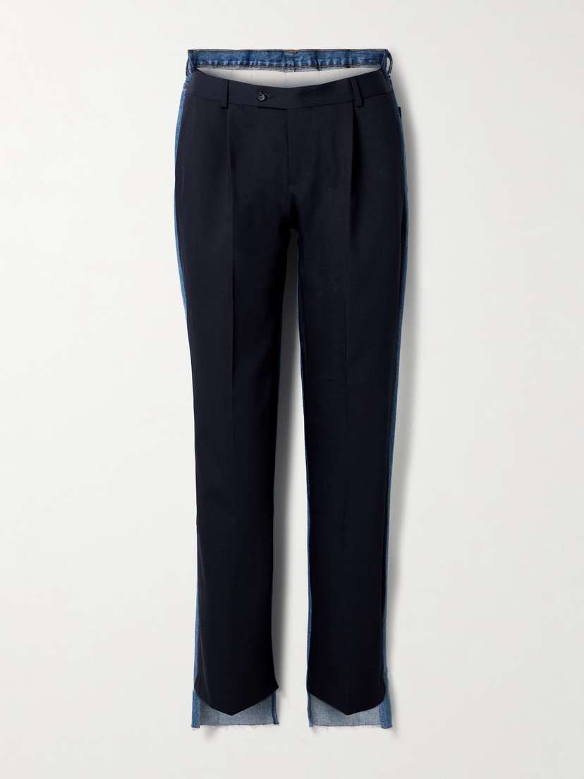 BETTTER Denitrouser Paneled Pleated Wool-blend And Denim Pants - x small