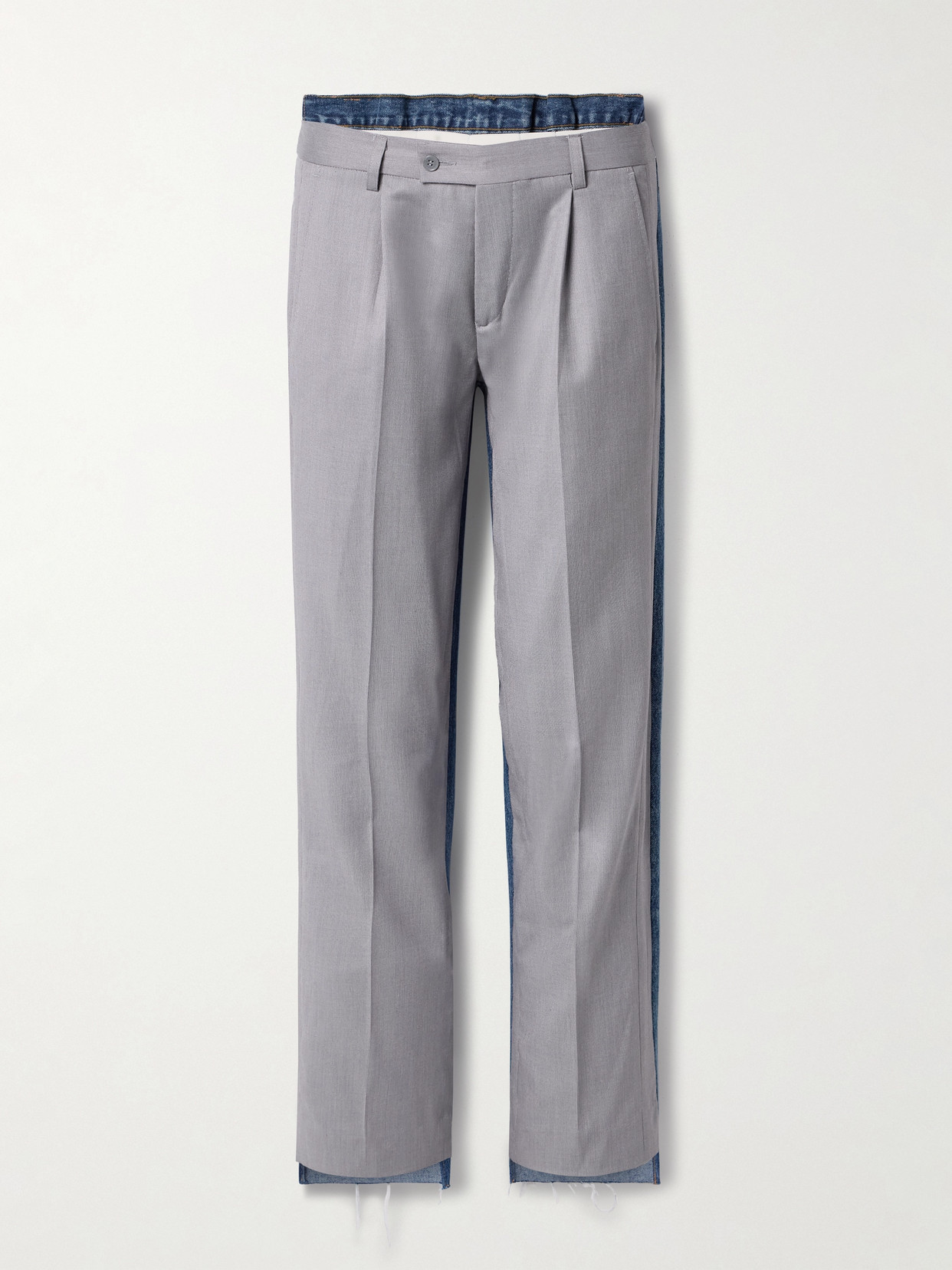 Bettter Denitrouser Paneled Pleated Wool-blend And Denim Pants In Gray