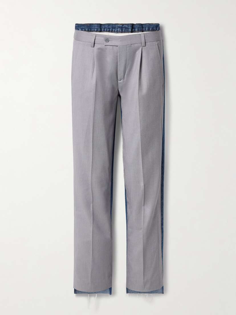 BETTTER Denitrouser Paneled Pleated Wool-blend And Denim Pants