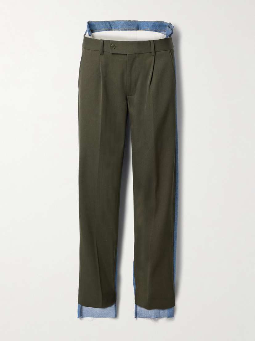 BETTTER Denitrouser Paneled Pleated Wool-blend And Denim Pants