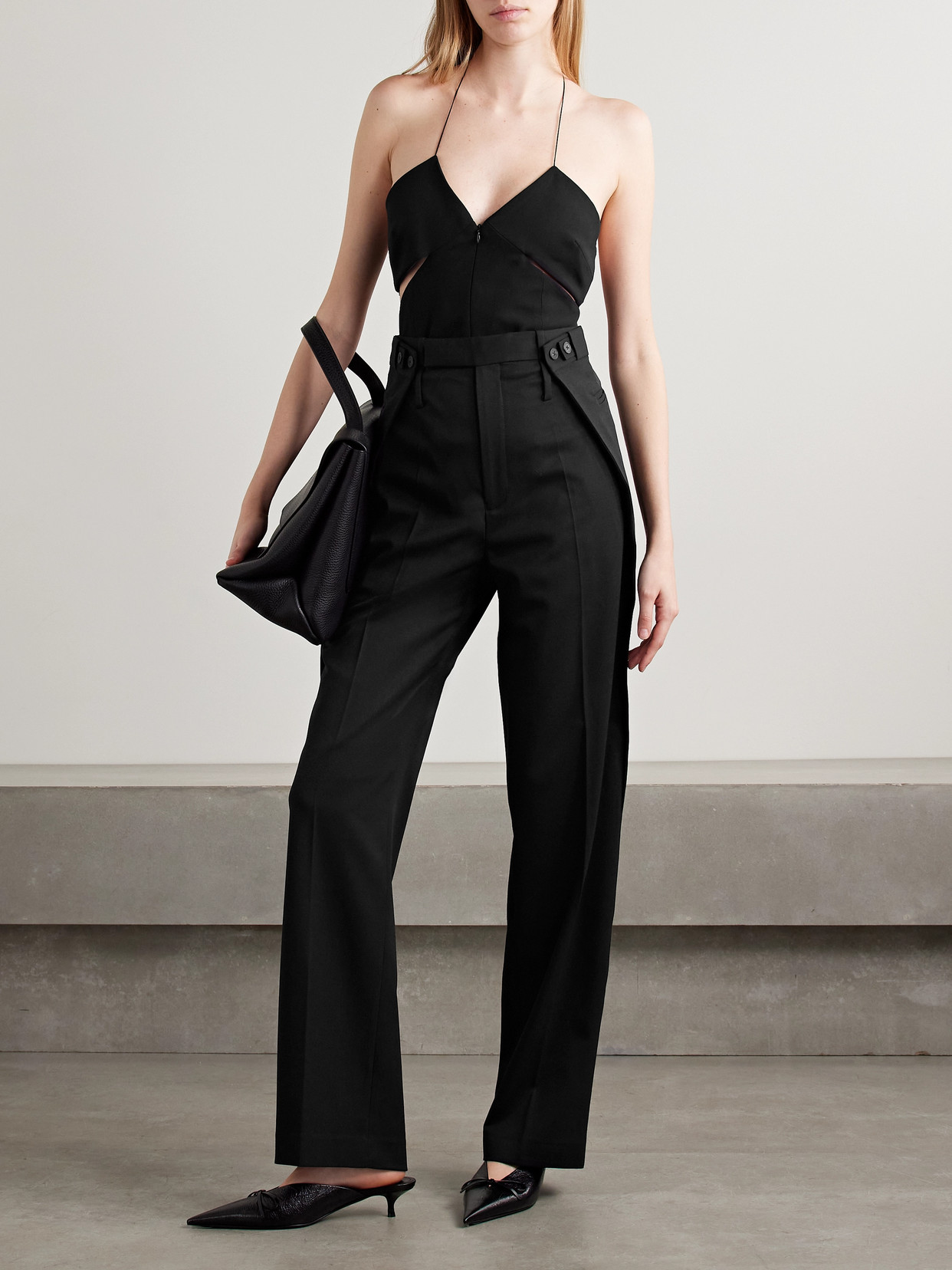 Capote Cutout Wool-Blend And Satin Halterneck Top