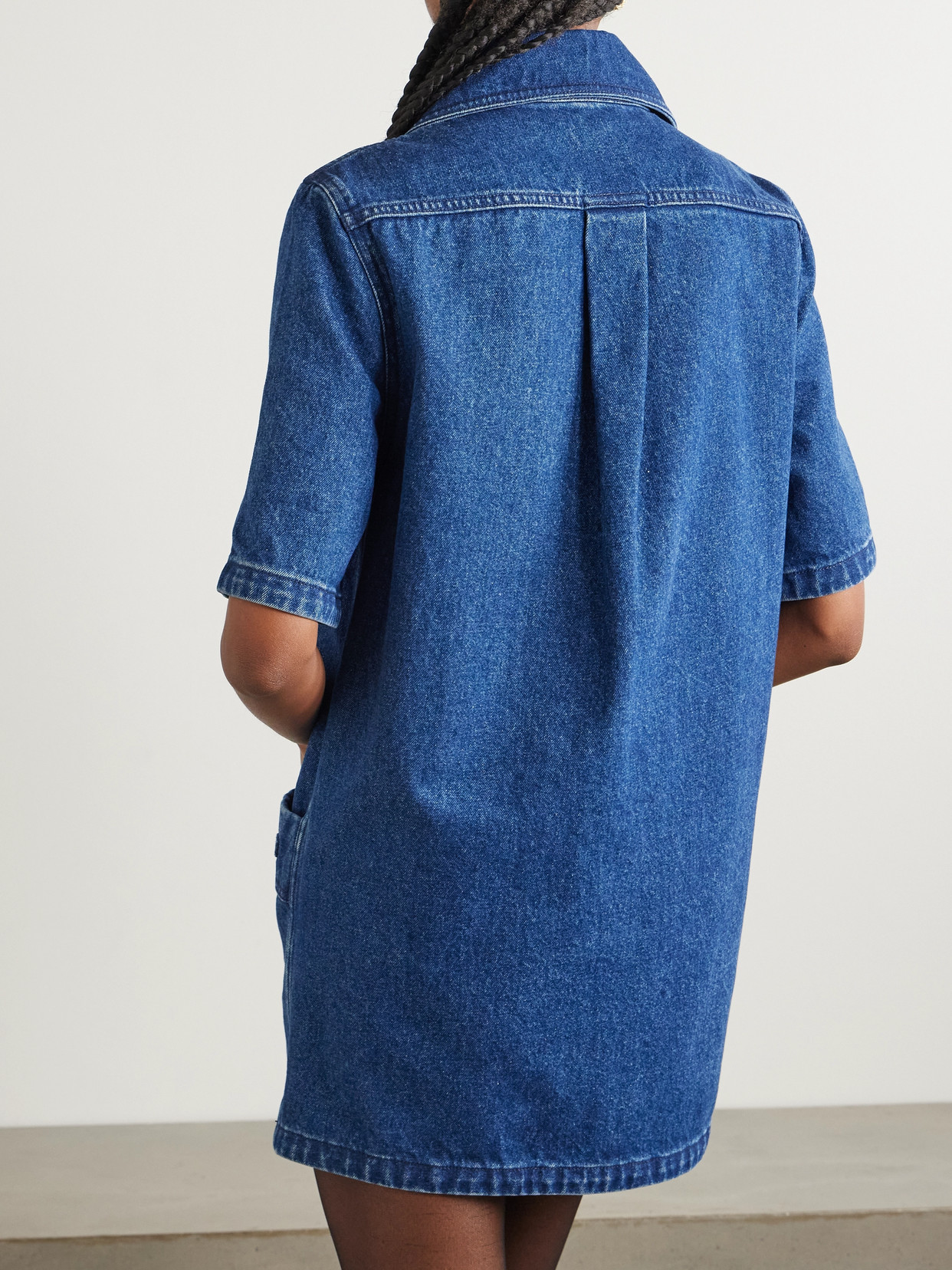 Patou Collared Knee Length Dress With Patch Pockets In Blue