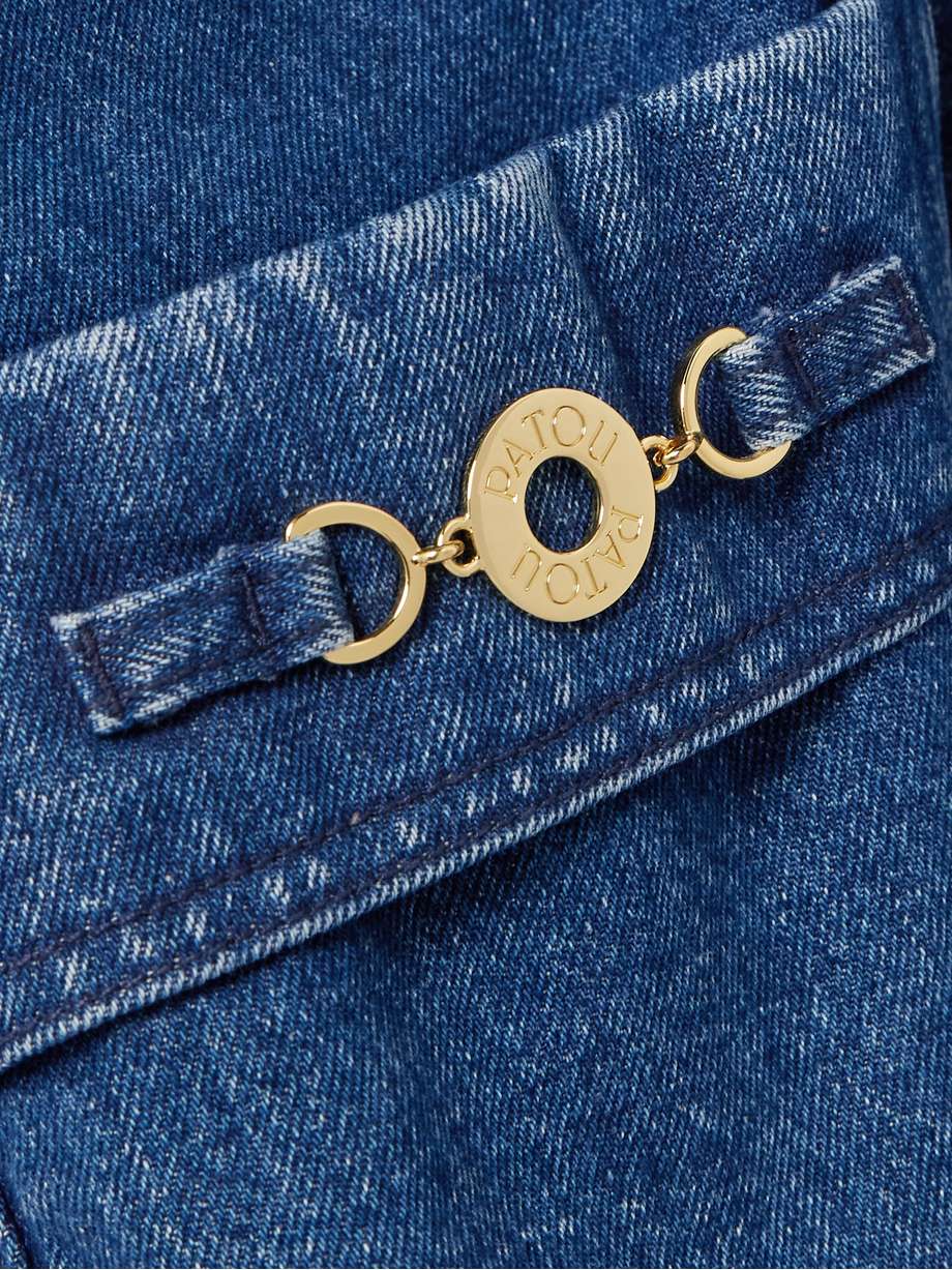 embellished denim mini shirt dress