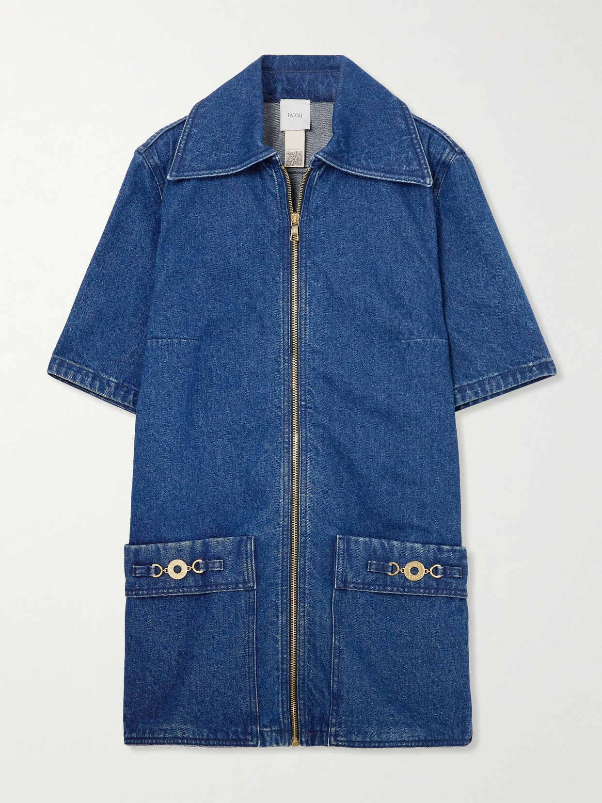 Patou Collared Knee Length Dress With Patch Pockets In Blue
