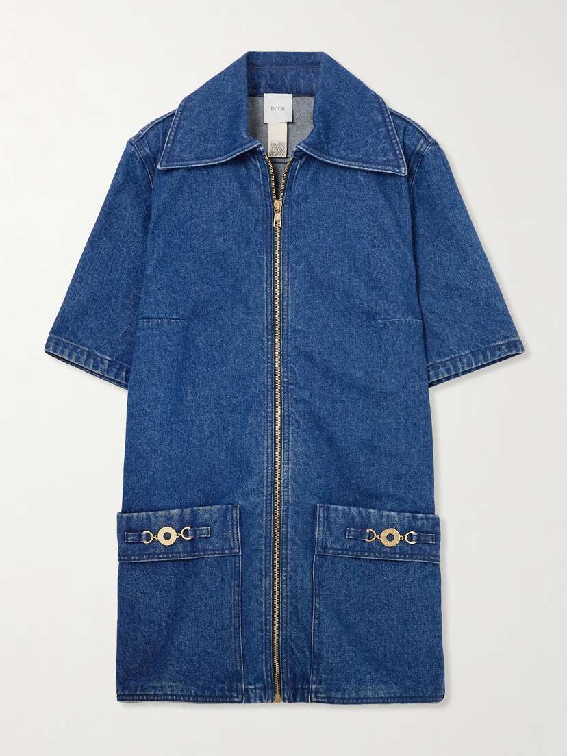 Patou Embellished Denim Mini Shirt Dress