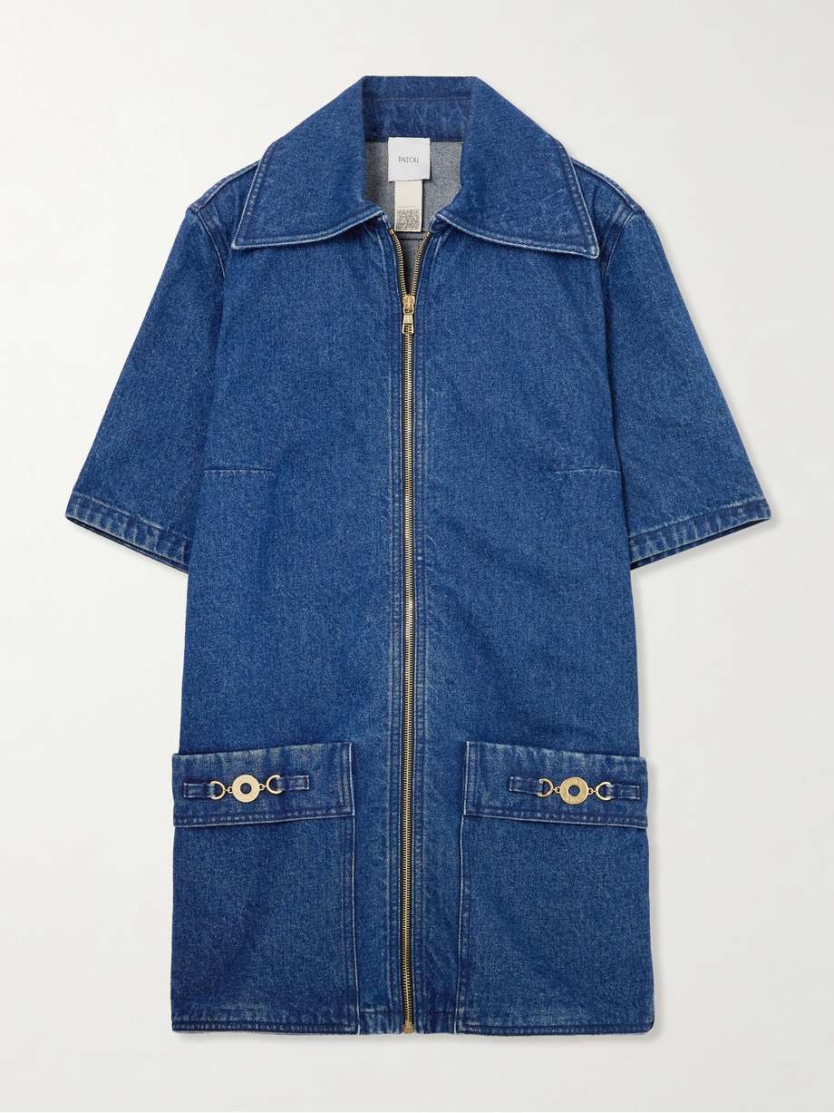embellished denim mini shirt dress